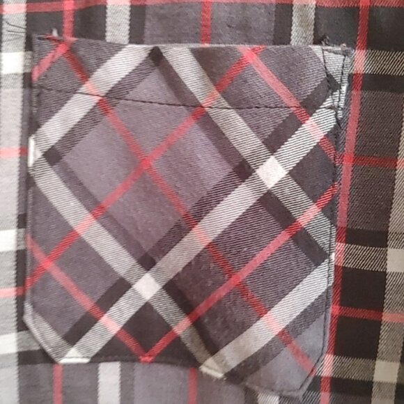 BC Woman dress shirt long tunic Small black gray red plaid pattern long … - Picture 5 of 9